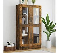 Credenza Libreria Moderna con Ante in Vetro Finitura Rovere Fumé 82.5x30.5x150 cm