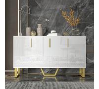 Credenza lucida, 4 ante, maniglie e gambe in metallo, design geometrico in bianco, 140L*40W*80H SpecificheInformazioni sul prodottoCodice articolo:WF253172173WTipo di prodotto:Articolo combinatoNome p