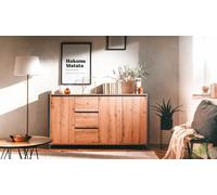 CREDENZA MADIA 160x40x88H CM QUERCIA 3 ANTE SPORTELLI CASSETTI PIEDINI ANTRACITE