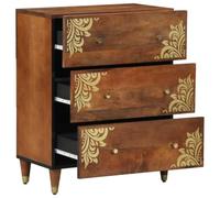Credenza marrone 60 x 33 x 75 cm in legno di mango massiccio | Maniglie e gambe in ottone, forma rettangolare, grande spazio interno, sala da pranzo o soggiorno, panno di pulizia