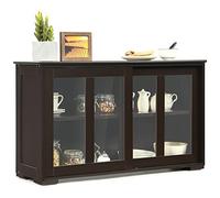Credenza marrone Buffet Armadietto in vetro porta scorrevole dispensa armadio cucina casa sala da pranzo ristorante legno 106,7 cm L × 33 cm L × 62,2 cm H del set