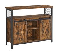 Credenza, Mobile da Cucina, Armadietto Organizzatore, con 2 Ante Scorrevoli, 33 x 100 x 80 cm, Ripiani Regolabili, Stile Country, per Soggiorno, Marrone Vintage e Nero Inchiostro, Ritorno a Scuola [An