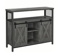 Credenza, Mobile da Cucina, Armadietto Organizzatore, con 2 Ante Scorrevoli, 33 x 100 x 80 cm, Ripiani Regolabili, Stile Country, per Soggiorno, Grigio Pietra e Nero Inchiostro [Ante scorrevoli uniche