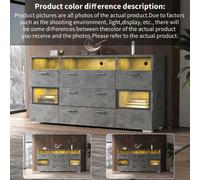 Credenza moderna, 140 cm, grigia, con illuminazione a LED e ante in acrilico trasparente, 2 ante, 3 cassetti più vano portaoggetti aperto, mobile base, mobiletto portaoggetti, credenza, mobiletto ango
