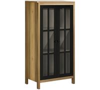Credenza Moderna A 2 Ante In Vetro E Legno, 60x35x120cm, Marrone