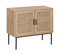Credenza Moderna a 2 Cassetti con Fronte in Vimini 72 x 80 cm legno Chiaro