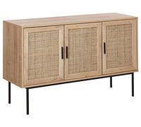 Beliani Credenza Moderna a 3 Cassetti con Fronte in Vimini 72 x 120 cm Legno Chiaro