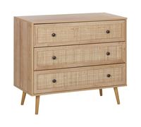Credenza Moderna a 3 Cassetti con Fronte in Vimini 90 x 79 cm legno Chiaro Ponca