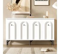 Credenza moderna a 4 ante - Bianco, 140 cm - Design elegante, frontale ad arco 3D, ripiani regolabili - Versatile spazio per soggiorno, sala da pranzo e corridoio 140 x 34 x 78 cm