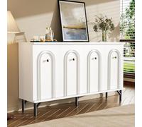Credenza moderna a 4 ante - Bianco 140 cm - Design elegante frontale ad arco 3D Ripiani regolabili - Versatile spazio per soggiorno, sala da pranzo e corridoio 140 L x 34 W x 78 Hcm