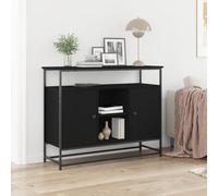 Credenza moderna a buffet in rovere nero 100 x 35 x 80 cm in legno e acciaio con tre ampi scomparti e ripiani per molto spazio, elegante finitura opaca, stabile
