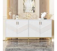 Credenza moderna con 4 ante - Design elegante in nero e oro, corpo MDF con gambe in metallo, grande capacità, ripiani regolabili in altezza, per soggiorno, sala da pranzo e corridoio (bianco)