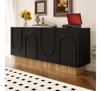 Credenza moderna con 4 ante, grande spazio e struttura a forma di U trasparente, per soggiorno, sala da pranzo, pratico scomparto multiplo per organizzare l'ordine, 160 x 75 x 38 cm (nero + colore