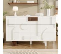 Credenza moderna con ante geometriche e cassetti push-to-open - 120 x 40 x 75 cm - Mobili da soggiorno bianco con gambe in legno massiccio per una conservazione elegante