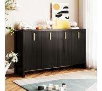 Credenza moderna e minimalista La perfetta combinazione di conservazione flessibile e design elegante. La credenza è dotata di manici dorati, 140 x 80 x 38 cm (nero)