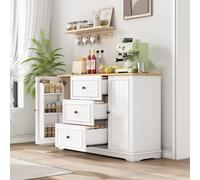 Credenza moderna ed elegante con 3 cassetti e porte simili al frigorifero, armadio a buffet per sala da pranzo, soggiorno e corridoio (bianco)