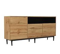 Credenza moderna effetto legno con 3 ante e ripiani aperti, ripiani regolabili, design scandinavo, soggiorno, cassettiera, soluzione di archiviazione per corridoio e sala da pranzo (colore legno)