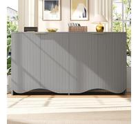 Credenza moderna grigia 140 x 40 x 85 cm, credenza buffet con 4 ante, design ondulato, per soggiorno, camera da letto, sala da pranzo, ufficio, cucina, elegante armadio ad angolo