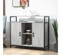Credenza Moderna in Legno con 2 Armadietti e Ripiani, Mobile Cucina e per Ingresso Grigio Chiaro, 1x34x87,2cm