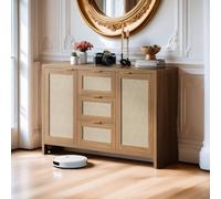 Credenza moderna in rattan, credenza con contenitore, 120 cm, in stile bohémien, con cassetti e ante, mobiletto da bar in legno per ingresso, soggiorno, fattoria (rovere naturale)