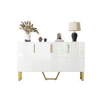 Credenza moderna lucida con design a 4 ante • effetto geometrico e manici in metallo • ampio spazio 140 cm • bianco • facile da montare