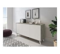 Credenza Moderna Madia 3 Ante Senza Maniglie Design Minimal Con Piedini RialzatiPer Soggiorno Ingresso Corridoio Salotto 154 x 72 x 40 Cm Bianco e Grigio Cemento