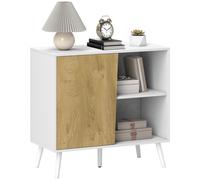 Credenza Moderna Mobile Basso 80x39x76 cm con Armadietto e Vani a Giorno in Legno Bianco