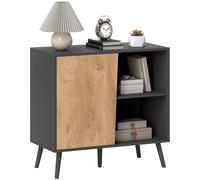 Credenza Moderna Mobile Basso 80x39x76 cm con Armadietto e Vani a Giorno in Legno Grigio Scuro