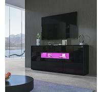 Credenza nera lucida per soggiorno, credenza con LED 5 cassetti, 3 ante e 1 ripiano aperto, mobile TV lucido, mobili per la casa, 150 x 35 x 72 cm