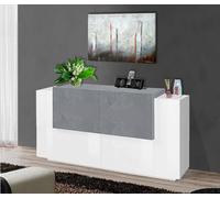Credenza Omero, Madia da Cucina a 4 Ante, Buffet da Soggiorno, 100% Made in Italy, cm 160x45h86, Bianco Lucido e Cemento