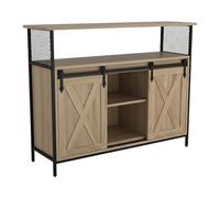 Credenza Relaxdays con Ante scorrevoli, HLP: 80 x 100 x 33 cm, 6 Scomparti, Mobile per Cucina e Soggiorno, Naturale/Nero