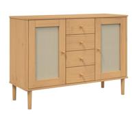 Credenza SENJA Aspetto Rattan 112x40x80 cm Legno Massello Pino Mobiletto Cucina Salvaspazio Armadio Camera Da Letto Mobiletto Multiuso Credenza Vintage per Cucina Camera Da Letto Sala Da Pranzo