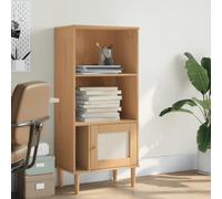 Credenza SENJA Wood Bookcase with Rattan Front 60x35x130 cm, Pine Solid Wood UV Finish, Rustic Boho Style Storage Cabinet for Living Room Bedroom, Handmade Polyrattan Door & Wooden Handle