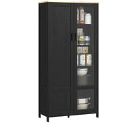 Credenza Stile Moderno Mobile Alto a 9 Ripiani Regolabili con Ante in Vetro 76x36x160 cm Nero e color Legno