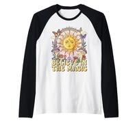 Credere nel Magico Sole Fungo Boho Hippie Art Maglia con Maniche Raglan