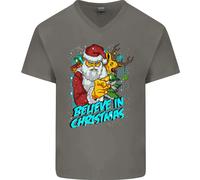 Credi Nel Natale Divertente Babbo Natale Xmas Maglietta In Cotone A V Per Uomo