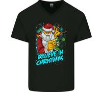 Credi Nel Natale Divertente Babbo Natale Xmas Maglietta In Cotone A V Per Uomo