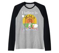 Credo in Gesù e nel Coniglietto di Pasqua Ragazza Divertente Carina Maglia con Maniche Raglan