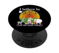 Credo in Gesù e nel coniglietto di Pasqua Ragazza Divertente Carina PopSockets PopGrip Adesivo