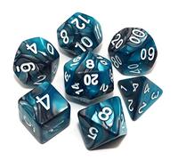 CREEBUY Set di 7 dadi poliedrici per Dungeon and Dragons, D&D, D20, D12, D10, D8, D6, D4 (blu lago e argento)