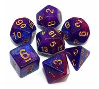 CREEBUY, Set di dadi poliedrici blu e viola per dungeon e dragons, sfumati e glitterati, set di 7 dadi per giochi di ruolo