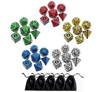 CREEBUY Set di Dadi Poliedrici DND, 5 Confezioni di Set di Dadi Adatti per Dungeons and Dragons D&D Giochi RPG Dadi Poliedrici a 7 Facce con Motivo Vintage 35 Pezzi (5 Colori con Bianco)