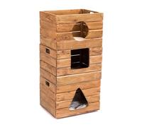 CREEDWOOD Casetta per Gatti Kitty | 3 Pezzi, 90 cm, Legno di Mogano | Grotta Impilabile, Capanna con Cuscini, Torre, Casa in Legno