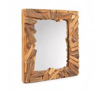 CREEDWOOD Specchio da parete patchwork, 60 x 60 cm, in legno massello, naturale, quadrato, in legno, per corridoio, bagno, camera da letto