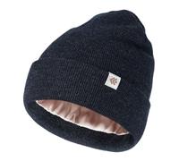 Creekstone Berretto Invernale Foderato in Raso Seta, Cappello Uomo Donna, Slouchy Beanie per Capelli, Caldo Morbido Berretto Lavorato a Maglia Unisex (IT, Testo, Taglia Unica, Blu Scuro)