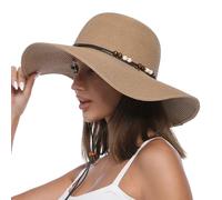 Creekstone Cappello da Sole da Donna in Paglia, Floppy Cappello da Spiaggiaa Estivo a Tesa Larga, UPF 50 UV Protezione Solare, Ripiegabile, Senza Rughe (IT, Testo, L, Kaki)