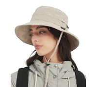Creekstone Unisex Cappello da Pescatore impermeabile da Pioggia per Donne e Uomini, Floppy Cappello da Sole Estivo UPF50+, Trekking Viaggio Ripiegabile (IT, Testo, Taglia unica, Beige)