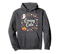 Creepy Carino Halloween Kawaii Fantasma Gatto Zucca Pipistrello Stelle Felpa con Cappuccio, Unisex per Adulti, Grigio Scuro, XXL