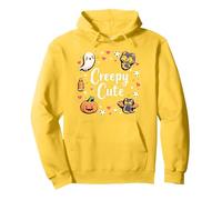 Creepy Carino Halloween Kawaii Fantasma Gatto Zucca Pipistrello Stelle Felpa con Cappuccio, Unisex per Adulti, Limone, XL