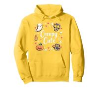 Creepy Carino Halloween Kawaii Fantasma Gatto Zucca Pipistrello Stelle Felpa con Cappuccio, Unisex per Adulti, Limone, M